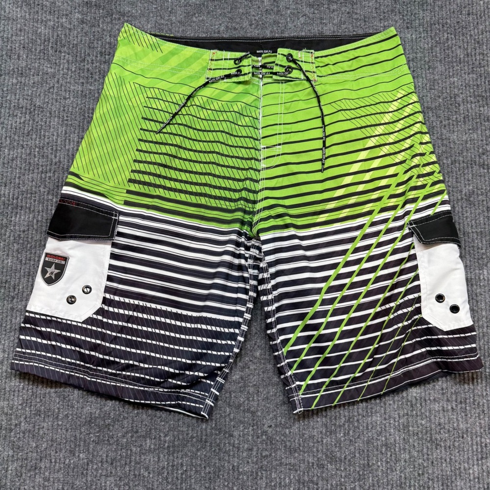 Dakine Molokai Boardshorts 38 Green Black Striped‎ Surf Y2K Cargo Swim